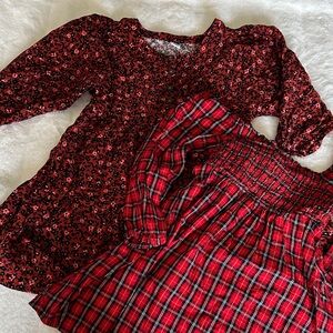 Old Navy 2pc Dresses Red Floral and Plaid Dress Set Size 6